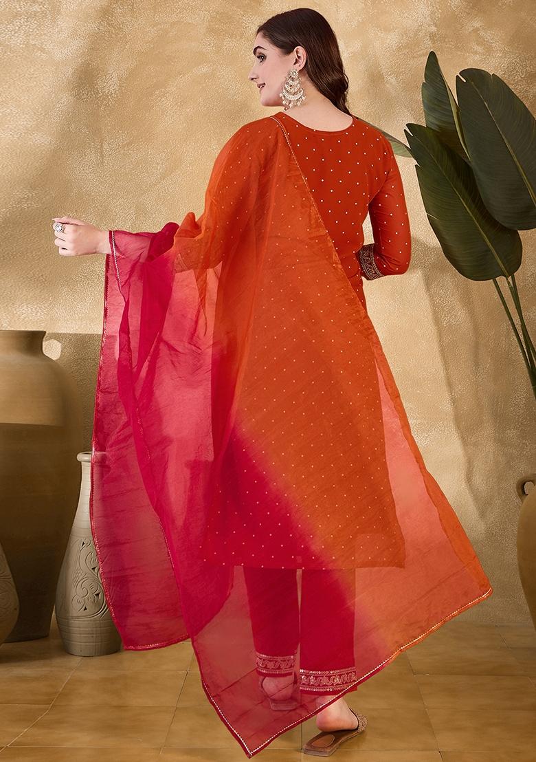 Orange Sequin Embroidered Georgette Salwar Kameez With Dupatta