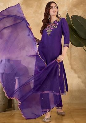Purple Sequin Embroidered Chinon Salwar Kameez With Dupatta