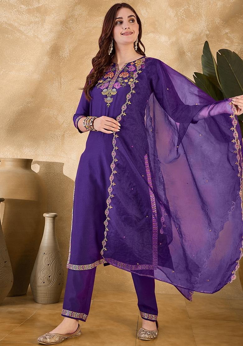 Purple Sequin Embroidered Chinon Salwar Kameez With Dupatta