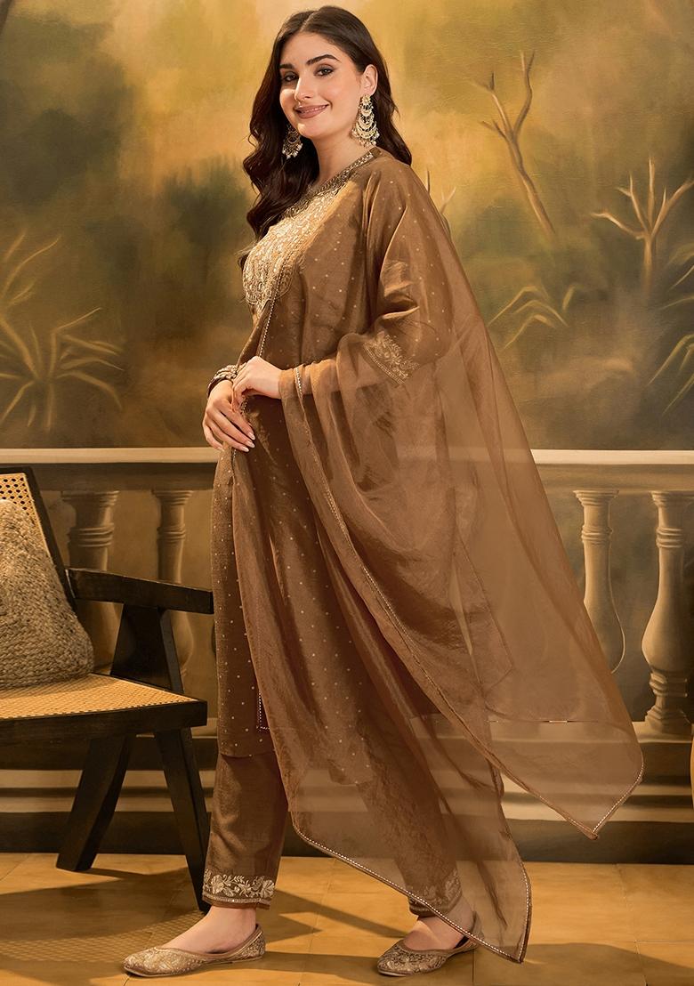 Mousse Blue Sequin Embroidered Chinon Salwar Kameez With Dupatta