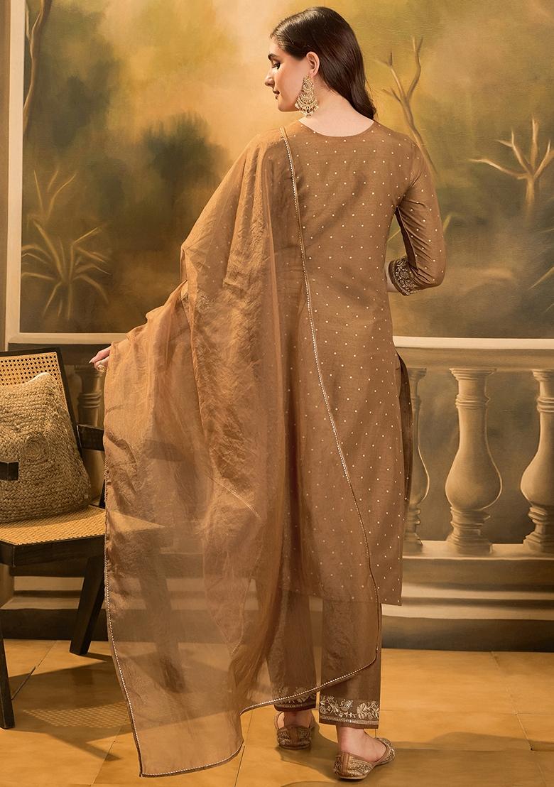 Mousse Blue Sequin Embroidered Chinon Salwar Kameez With Dupatta