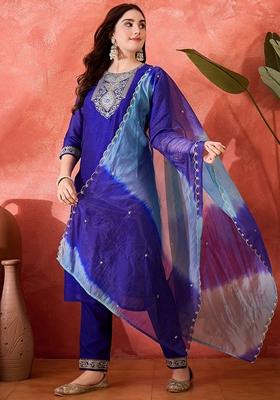Blue Sequin Embroidered Organza Salwar Kameez With Dupatta