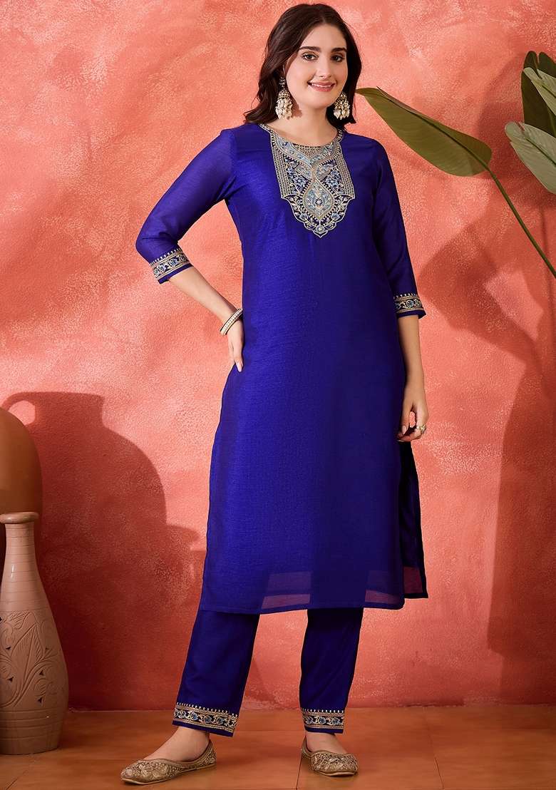 Blue Embroidered Organza Pakistani Suit Set - Indya