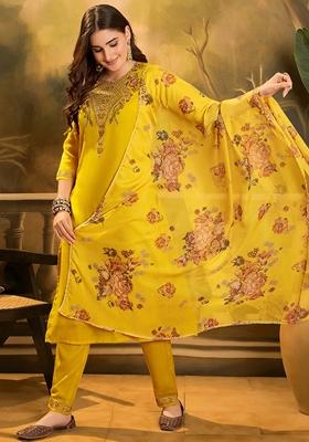 Yellow Sequin Embroidered Georgette Salwar Kameez With Dupatta