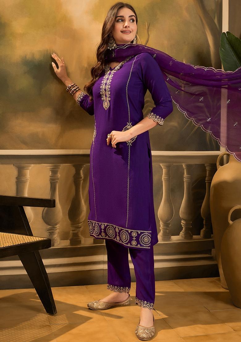 Purple Sequin Embroidered Silk Salwar Kameez With Dupatta