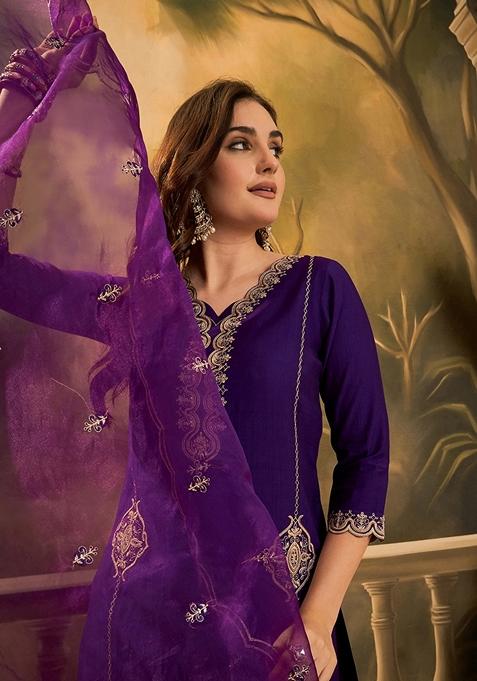 Purple Sequin Embroidered Silk Salwar Kameez With Dupatta