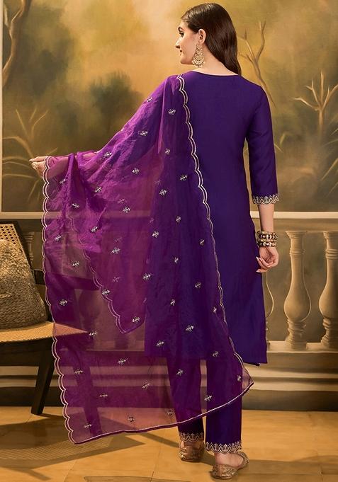 Purple Sequin Embroidered Silk Salwar Kameez With Dupatta