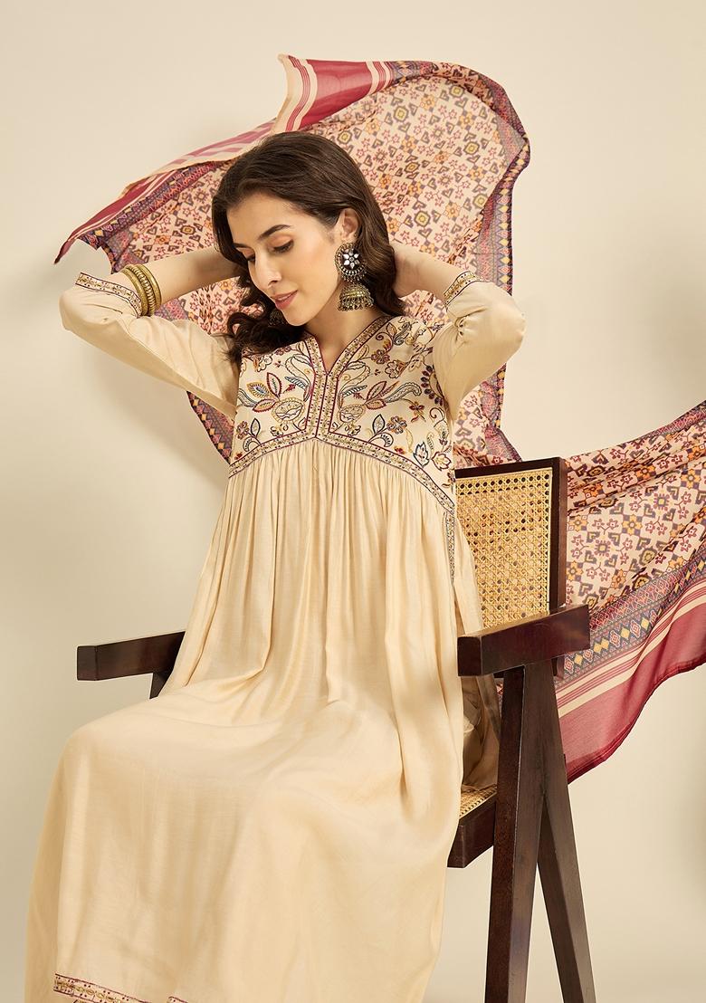 Beige Sequin Embroidered Silk Salwar Kameez With Dupatta