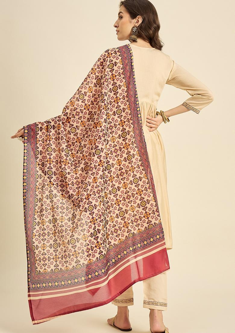 Beige Sequin Embroidered Silk Salwar Kameez With Dupatta