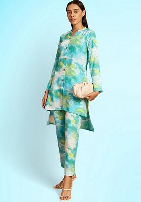 Blue Tie And Dye Rayon Co Ord Set