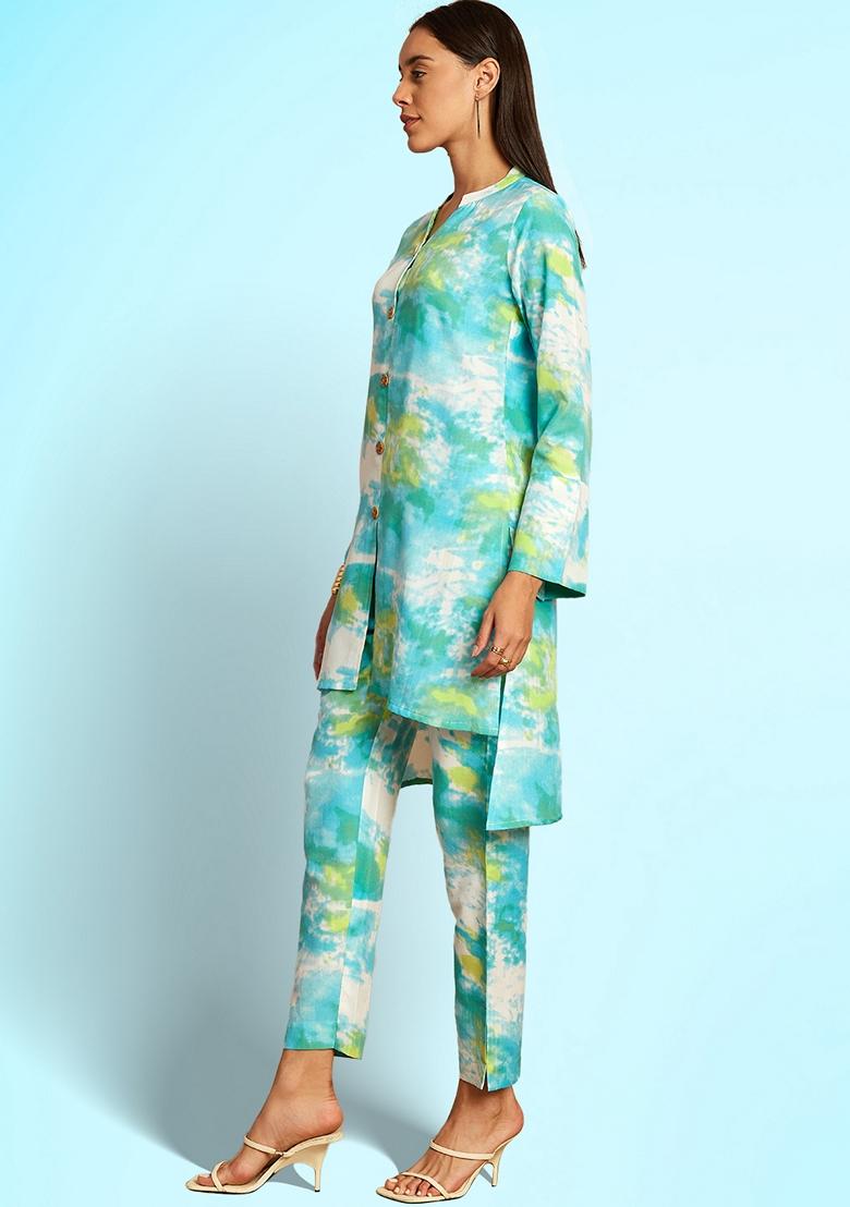 Blue Tie And Dye Rayon Co Ord Set