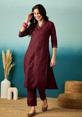 Maroon Embroidered Chinon Salwar Kameez With Dupatta