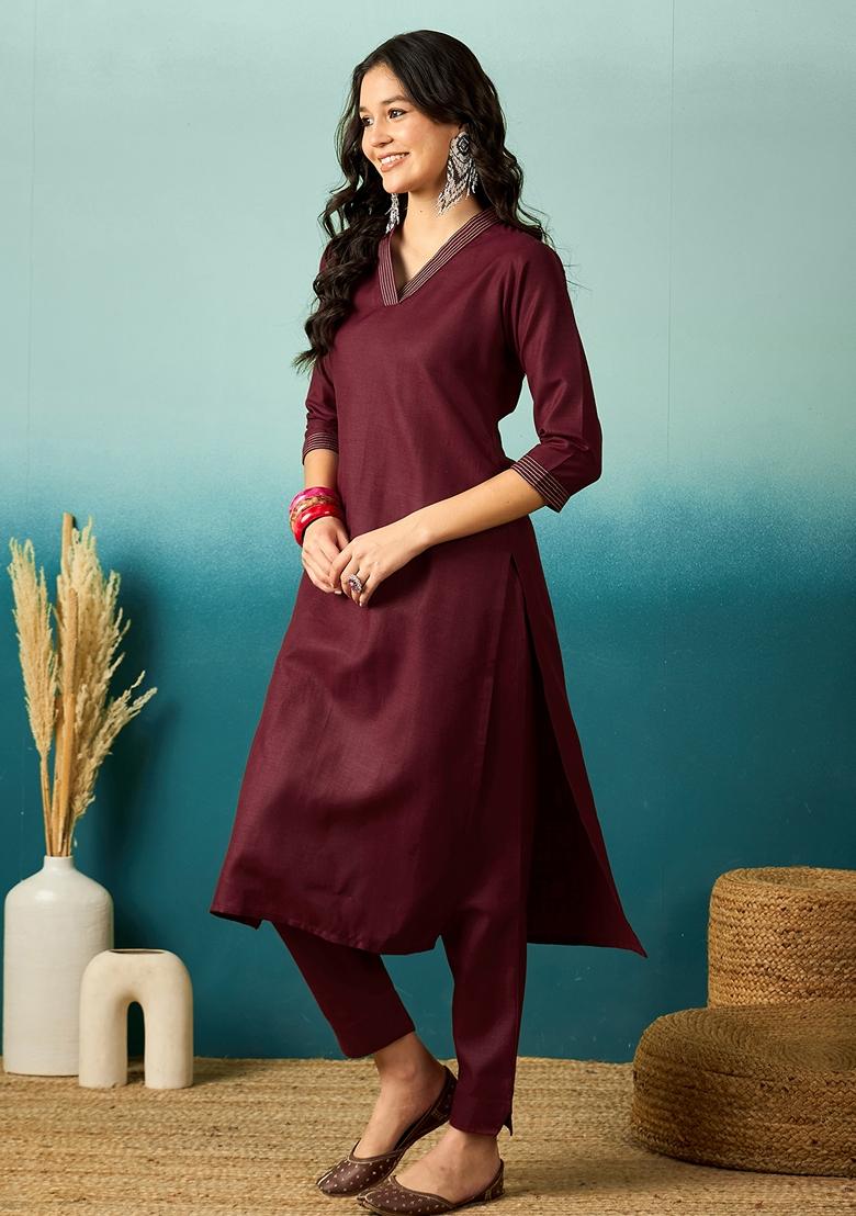 Maroon Embroidered Chinon Salwar Kameez With Dupatta