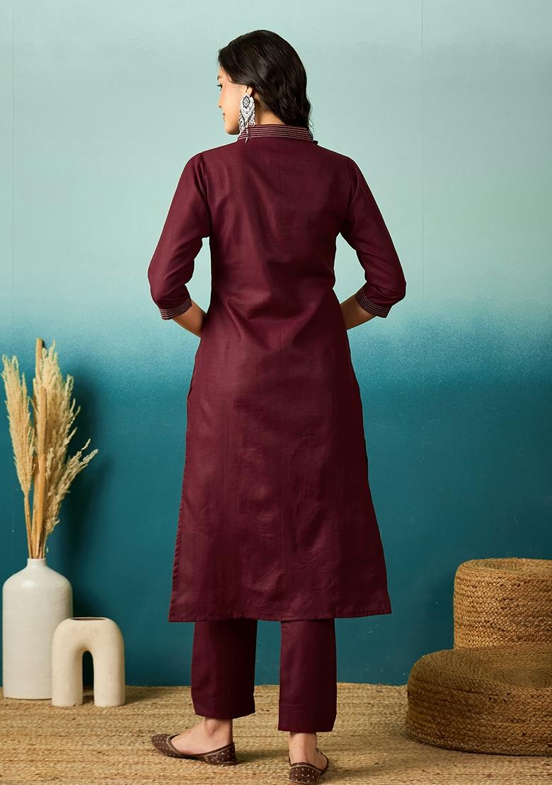 Maroon Embroidered Chinon Salwar Kameez With Dupatta