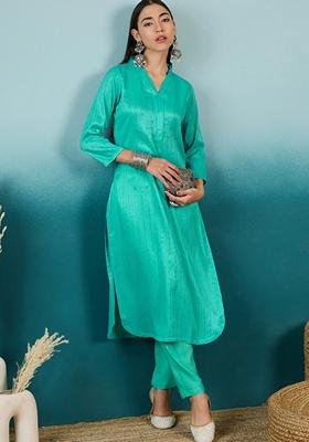 Blue Embroidered Chinon Salwar Kameez