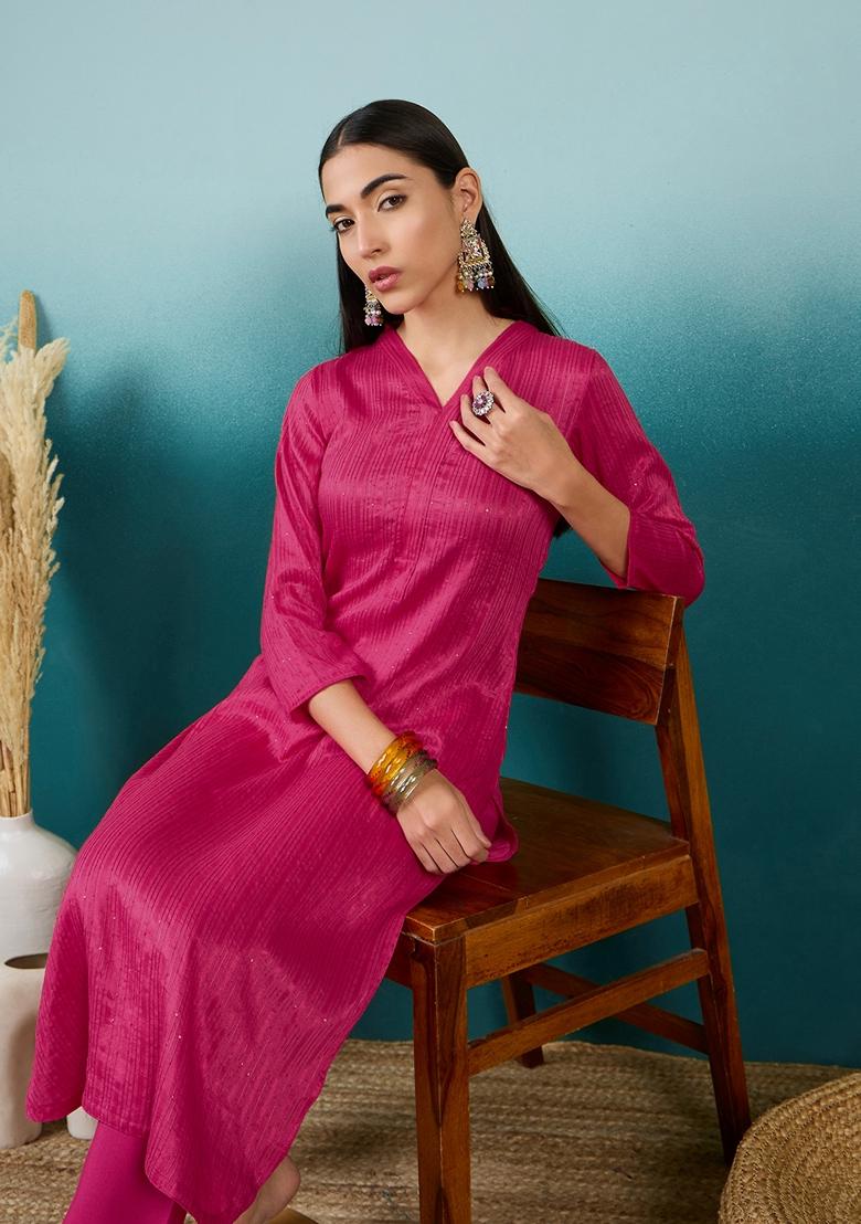 Pink Embroidered Cotton Blend Salwar Kameez