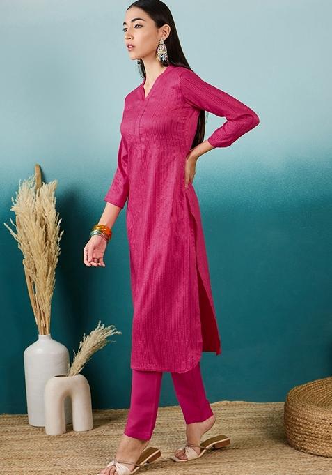 Pink Embroidered Cotton Blend Salwar Kameez