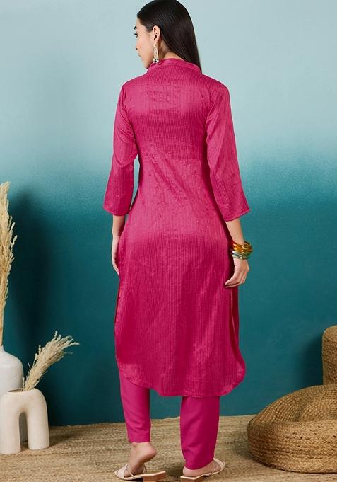 Pink Embroidered Cotton Blend Salwar Kameez