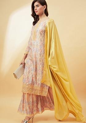 Yellow Digital Print Silk Salwar Kameez With Dupatta