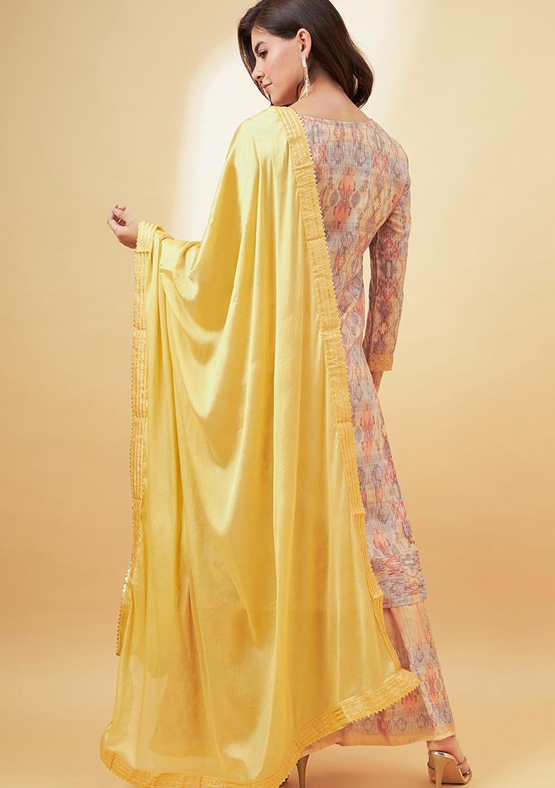 Yellow Digital Print Silk Salwar Kameez With Dupatta