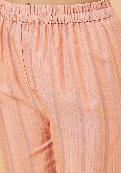 Peach Digital Print Silk Salwar Kameez With Dupatta