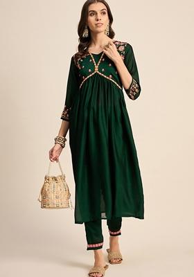 Green Sequin Embroidered Chinon Salwar Kameez 