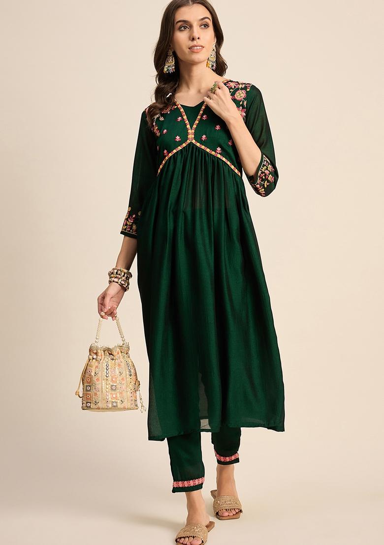 Green Sequin Embroidered Chinon Salwar Kameez