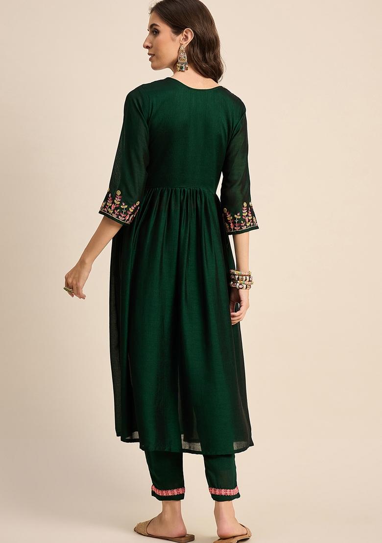 Green Sequin Embroidered Chinon Salwar Kameez