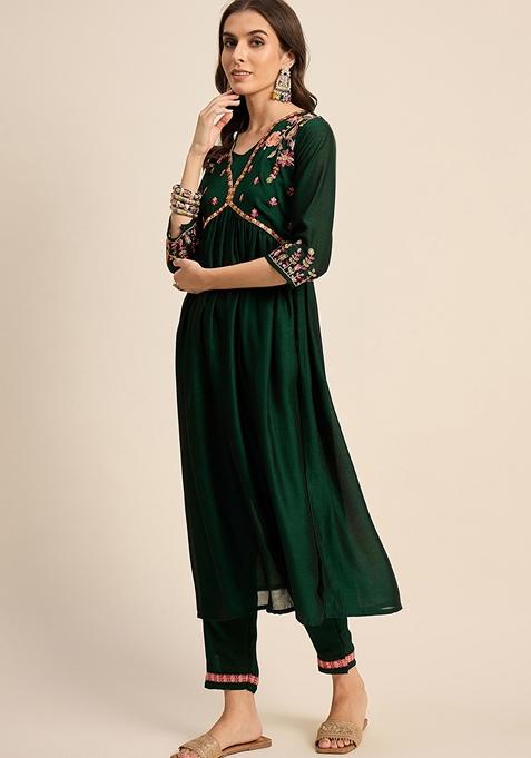 Green Sequin Embroidered Chinon Salwar Kameez