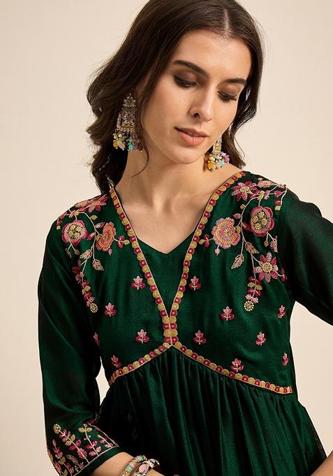 Green Sequin Embroidered Chinon Salwar Kameez
