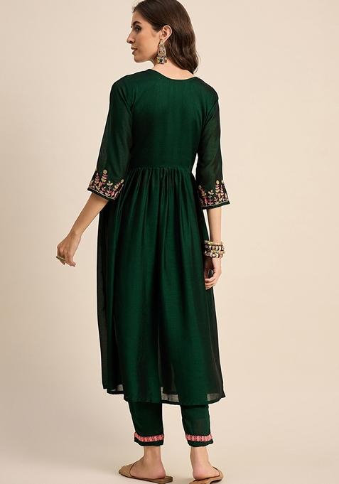 Green Sequin Embroidered Chinon Salwar Kameez