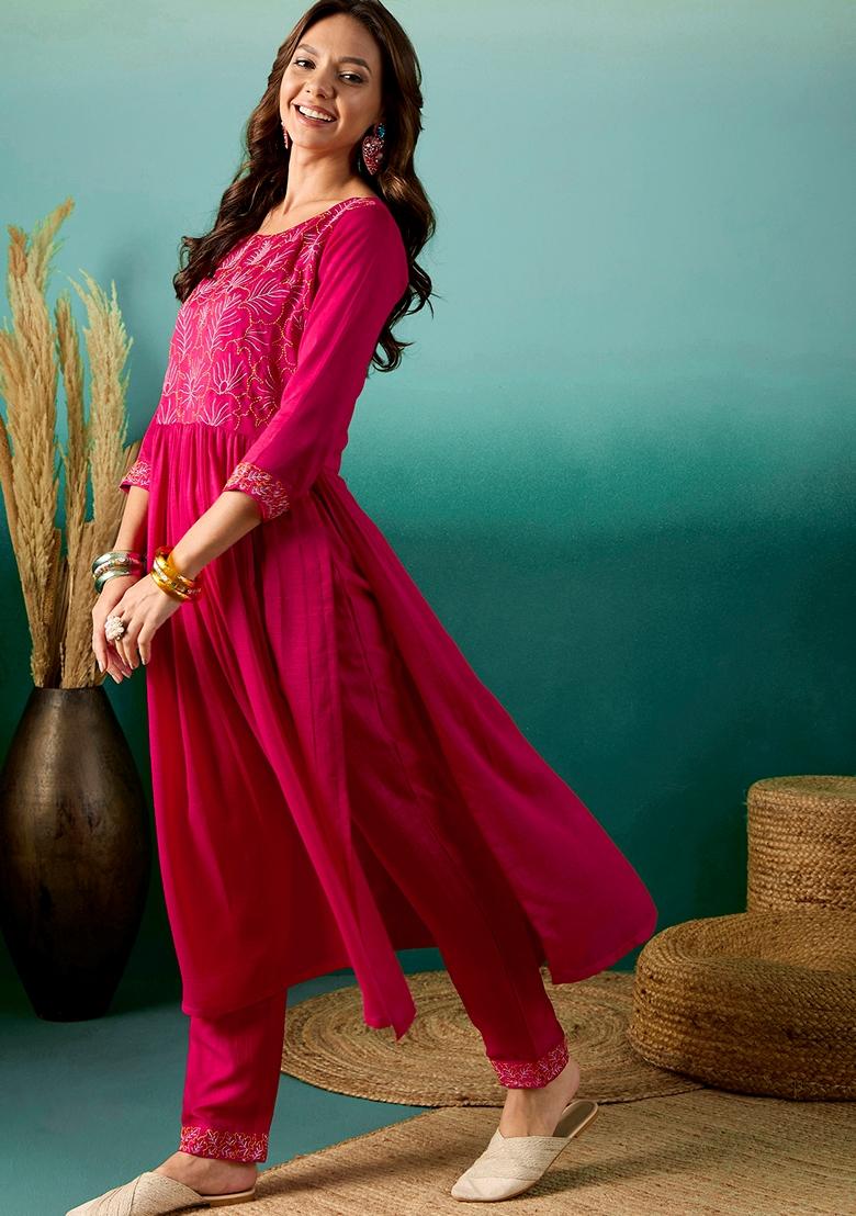 Rani Pink Thread Embridery Chinon Salwar Kameez 