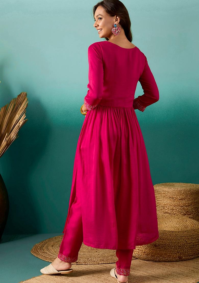 Rani Pink Thread Embridery Chinon Salwar Kameez 