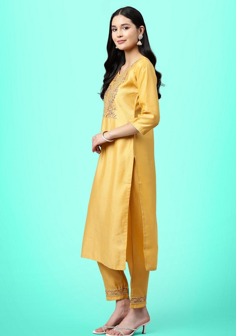 Yellow Sequin Embroidered Vichitra Salwar Kameez
