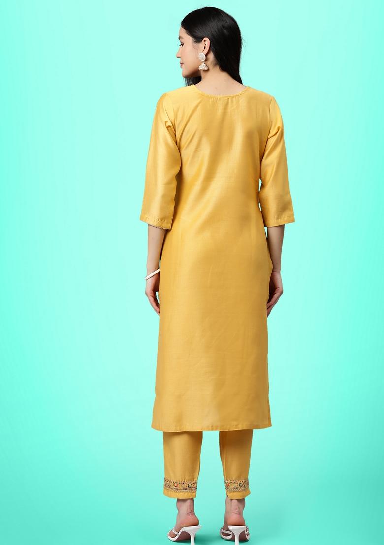 Yellow Sequin Embroidered Vichitra Salwar Kameez