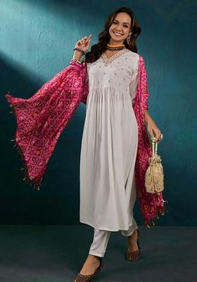 White Sequin Embroidered Silk Salwar Kameez