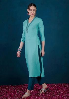 Blue Sequin Embroidered Silk Salwar Kameez