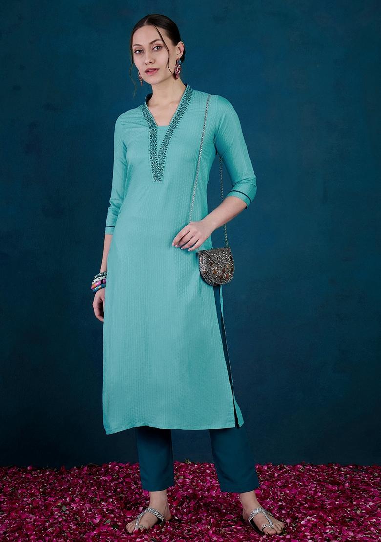 Blue Sequin Embroidered Silk Salwar Kameez