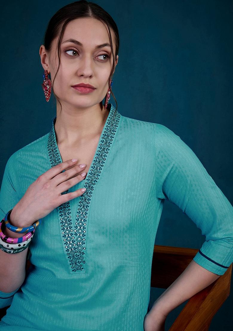 Blue Sequin Embroidered Silk Salwar Kameez