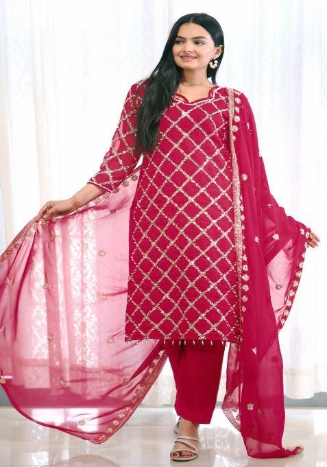 Pink Embroidererd Georgette Salwar Kameez With Dupatta