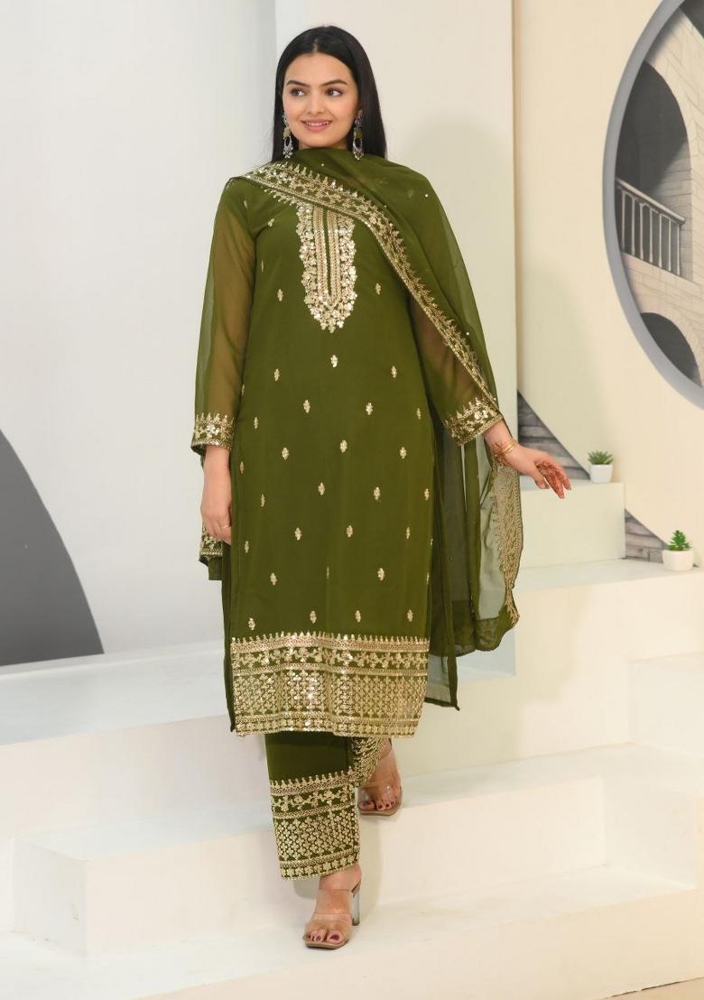 Green Embroidererd Georgette Salwar Kameez With Dupatta