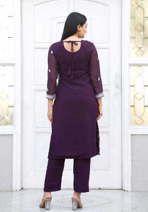 Wine Embroidererd Georgette Salwar Kameez