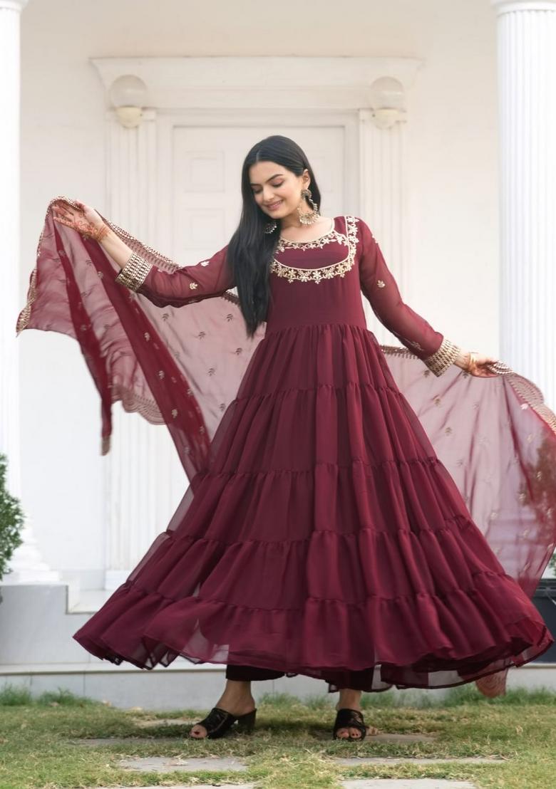 Maroon Embroidererd Georgette Salwar Kameez With Dupatta
