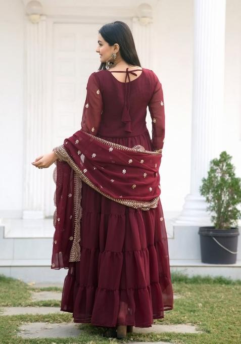 Maroon Embroidererd Georgette Salwar Kameez With Dupatta
