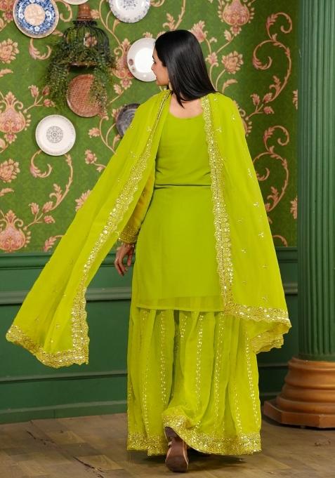 Green Embroidererd Georgette Sharara Set With Dupatta