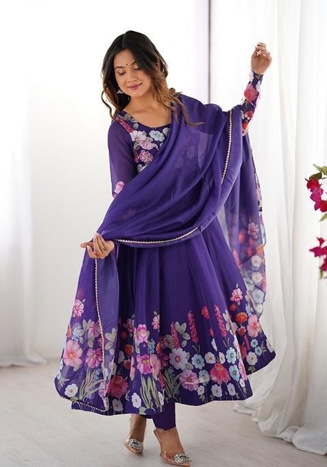 Blue Zari Work Silk Anarkali Set