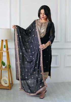 Black Embroidererd Silk Salwar Kameez With Dupatta