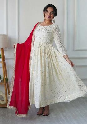 Off White Embroidererd Georgette Anarkali Set With Dupatta