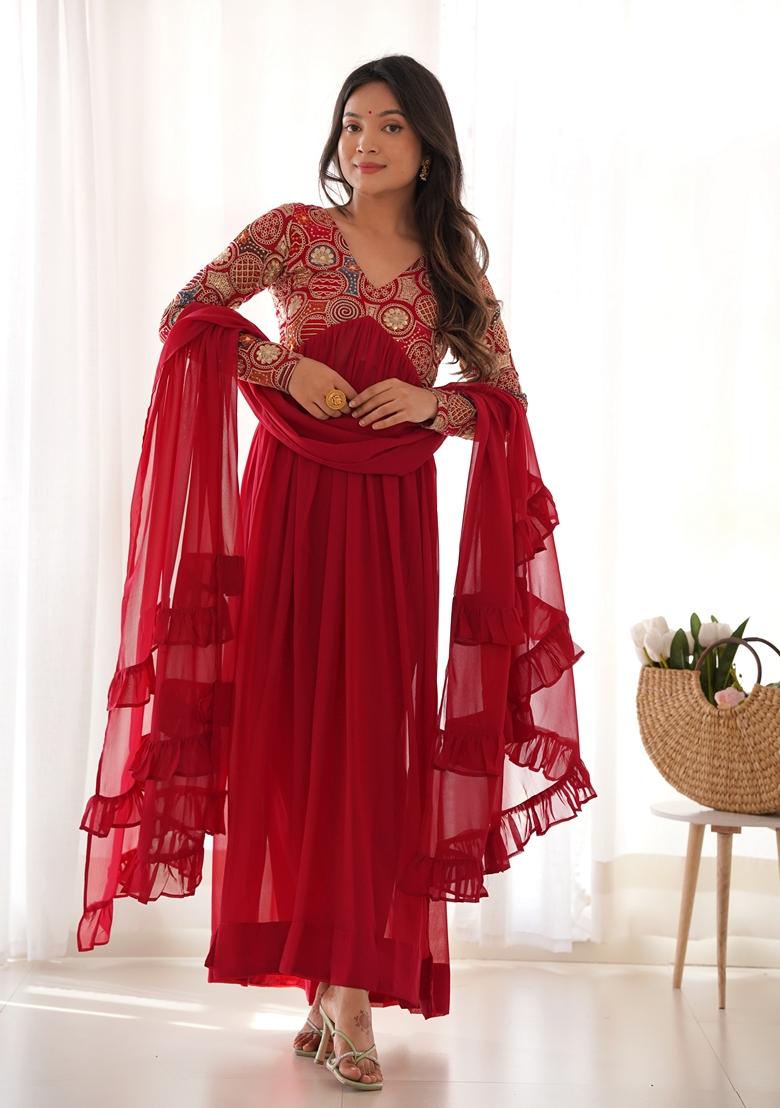 Maroon Sequin Embroidered Georgette Anarkali Set