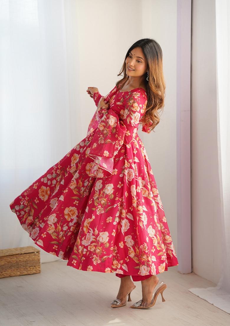 Pink Embroidered Silk Anarkali Set